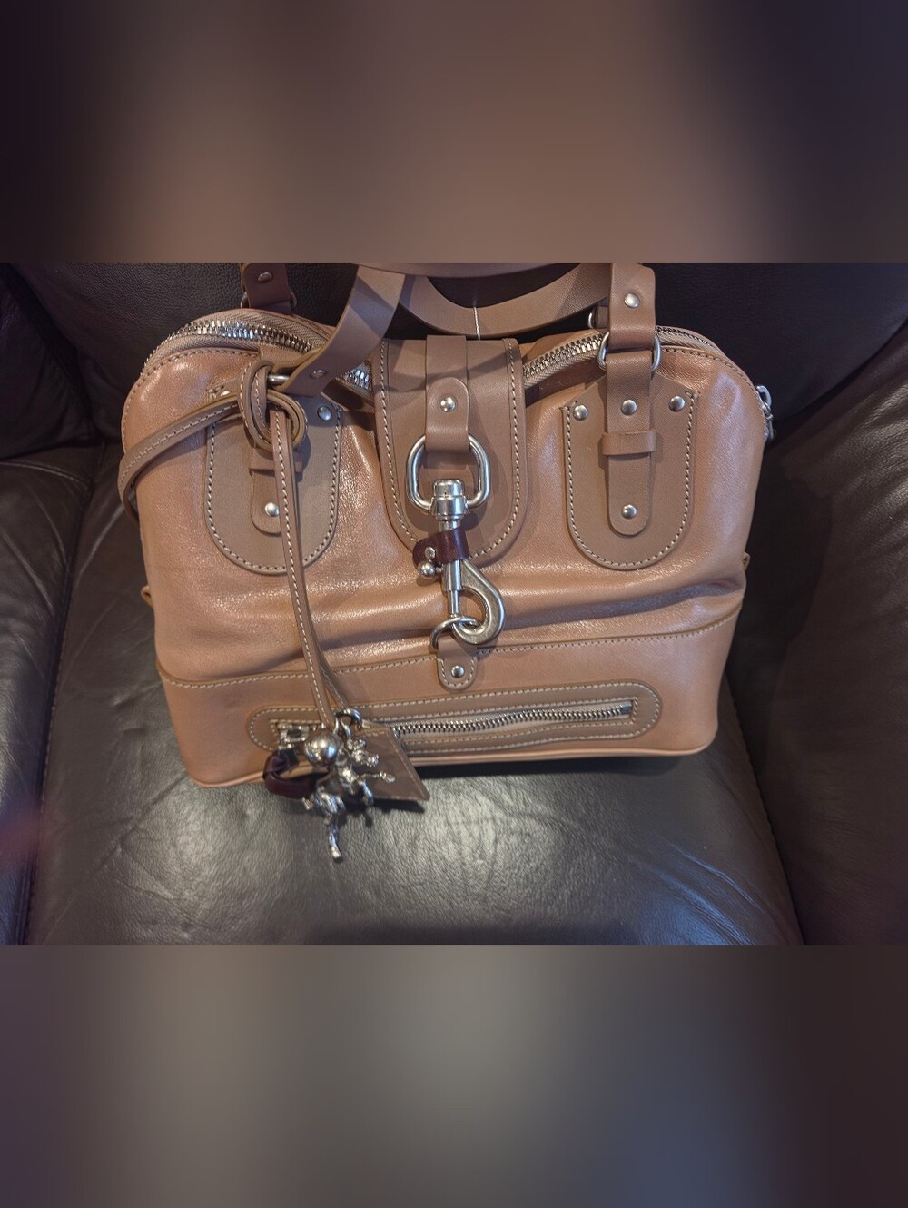 Chloe Beige Leather Shoulder Bag with Silver Hardware